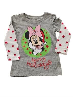 Disney Grey, White & Red Minnie Mouse Happy Holiday Long Sleeve Top Size:2T NWOT